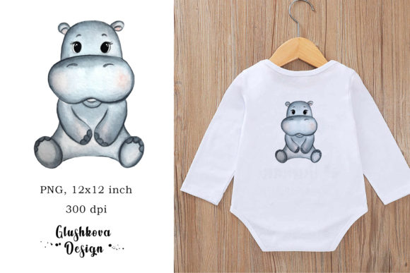 Hippo PNG: Cute Baby Shirt Design for Sublimation Projects