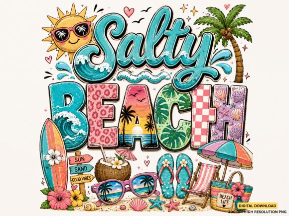 Salty Beach PNG Design: Capture Coastal Vibes Instantly